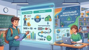 Иллюстрация с математическими формулами и графиками для статьи о расчете вейджера приветственного бонуса